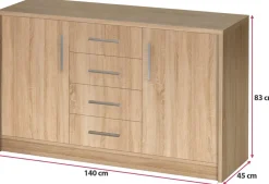 Komody></noscript>Stolar Dwudrzwiowa komoda z szufladami 140 cm GORDON