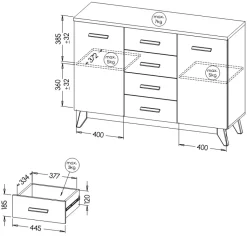 Komody></noscript>DOLMAR Dwudrzwiowa komoda z szufladami 130 cm SILVA