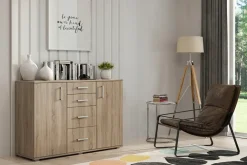 Komody>Meblohand Dwudrzwiowa komoda z szufladami nowoczesna 130 cm MERIDA dąb sonoma