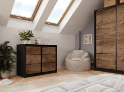 Komody></noscript>BROMARKT Dwudrzwiowa loftowa komoda przesuwna z szufladami 120 cm LOFT