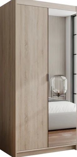 Zestawy Mebli Do Przedpokoju|Szafy Modułowe>Lempert Dwudrzwiowa modułowa szafa z lustrem i półkami 90 cm KUBA dąb sonoma