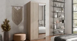 Zestawy Mebli Do Przedpokoju|Szafy Modułowe></noscript>Lempert Dwudrzwiowa modułowa szafa z lustrem i półkami 90 cm KUBA dąb sonoma