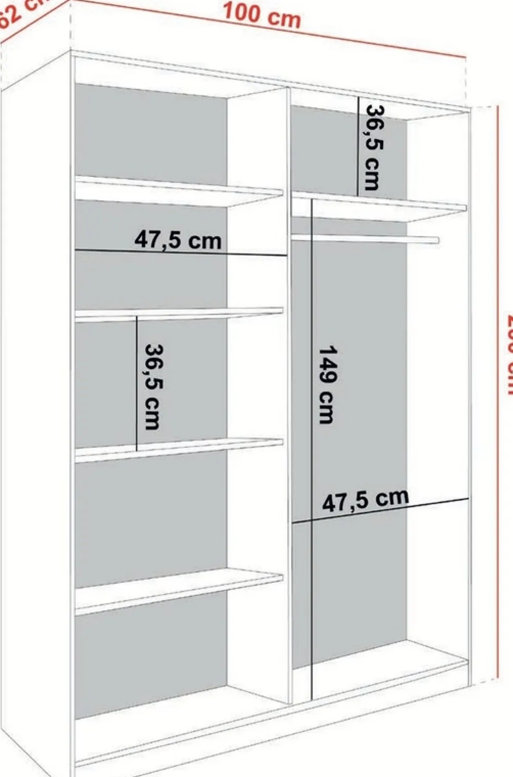 Szafy Przesuwne|Zestawy Mebli Do Przedpokoju>KIER Dwudrzwiowa szafa 100 cm z lustrem do sypialni TARO jesion ciemny dąb jesion ciemny
