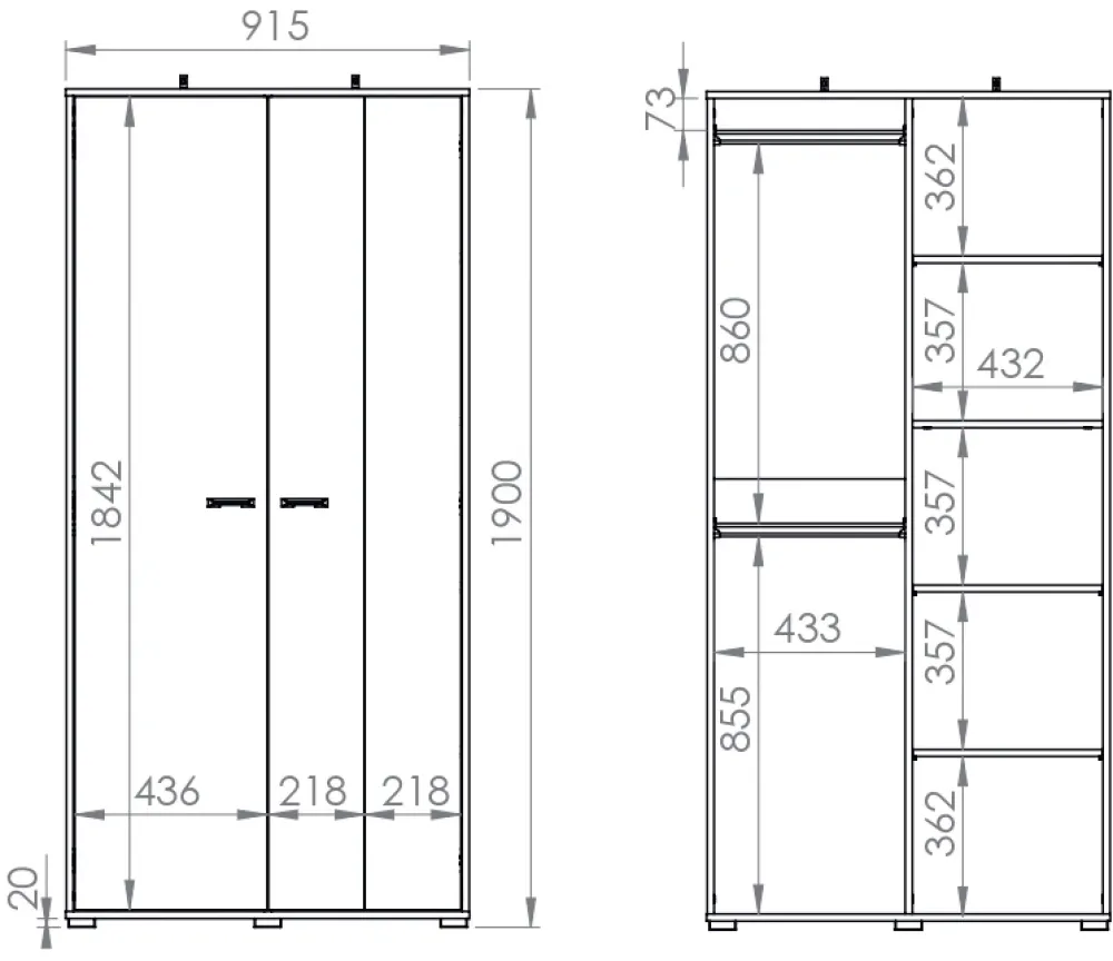 Meble Młodzieżowe|Zestawy Mebli Młodzieżowych>ML Meble Dwudrzwiowa szafa do pokoju młodzieżowego COLT