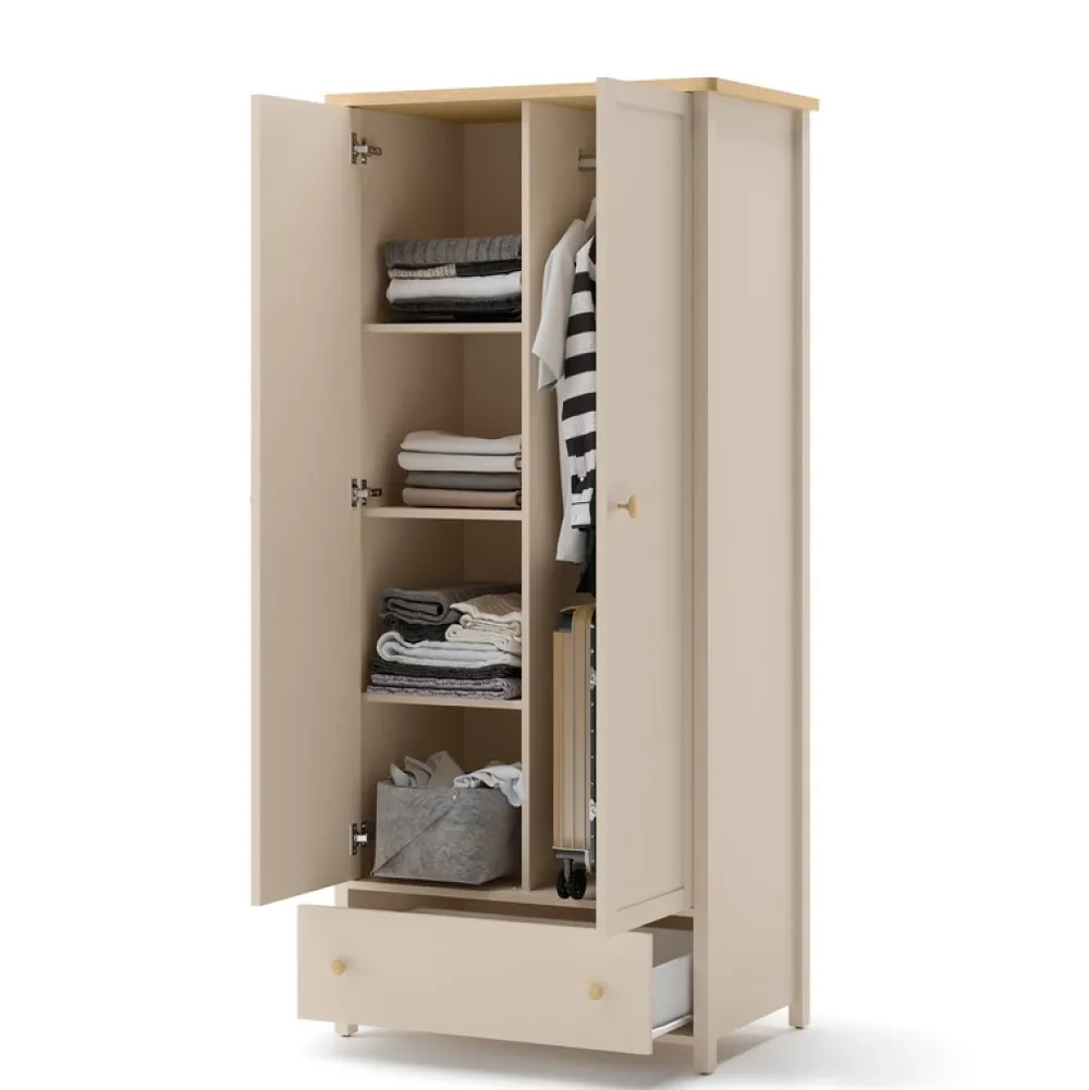 Szafy Otwierane>lenart. Dwudrzwiowa szafa młodzieżowa STORY z półkami i szufladą beż piaskowy