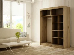 Zestawy Mebli Do Przedpokoju|Szafy Dwudrzwiowe>Arton Dwudrzwiowa szafa przesuwna do sypialni 150 cm BRANDON dąb craft złoty