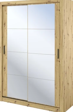 Zestawy Mebli Do Sypialni|Szafy Dwudrzwiowe>lenart. Dwudrzwiowa szafa przesuwna z lustrem 120 cm ARTI z półkami i drążkiem dąb artisan