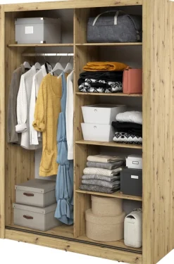 Zestawy Mebli Do Sypialni|Szafy Dwudrzwiowe>lenart. Dwudrzwiowa szafa przesuwna z lustrem 120 cm ARTI z półkami i drążkiem dąb artisan