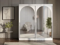 Szafy Dwudrzwiowe|Szafy Młodzieżowe></noscript>JUREK Dwudrzwiowa szafa przesuwna 200cm do sypialni z lustrami biała MORIN biały