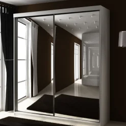 Szafy Dwudrzwiowe|Szafy Z Lustrem>KIER Dwudrzwiowa szafa przesuwna z lustrem 150 cm TARO biały