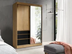 Zestawy Mebli Do Przedpokoju|Szafy Dwudrzwiowe></noscript>JUREK Dwudrzwiowa szafa przesuwna z lustrem i szufladami 140 cm HORIZON