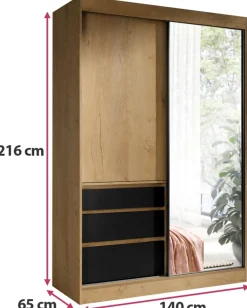 Zestawy Mebli Do Przedpokoju|Szafy Dwudrzwiowe></noscript>JUREK Dwudrzwiowa szafa przesuwna z lustrem i szufladami 140 cm HORIZON