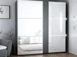 Szafy Dwudrzwiowe|Szafy Z Lustrem></noscript>Stolar Dwudrzwiowa szafa przesuwna z lustrem 200 cm TOSSA grafit