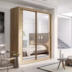 Zestawy Mebli Do Sypialni|Szafy Dwudrzwiowe></noscript>lenart. Dwudrzwiowa szafa przesuwna 180 cm z lustrem półki ARTI dąb shetland