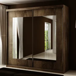 Szafy Dwudrzwiowe|Szafy Z Lustrem>KIER Dwudrzwiowa szafa przesuwna z lustrem 200 cm TARO jesion ciemny dąb jesion ciemny