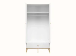 Szafy Dwudrzwiowe|Szafy Młodzieżowe>ML Meble Dwudrzwiowa szafa z drążkiem do salonu GOLDIN biały połysk