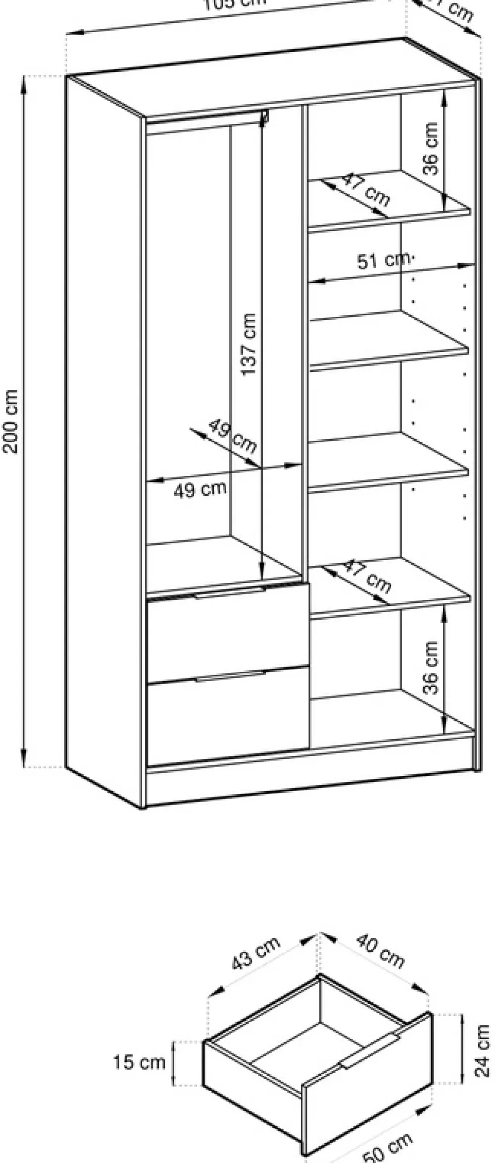 Meble Młodzieżowe>PIASKI Dwudrzwiowa szafa z szufladami 105 cm KELLY kaszmir