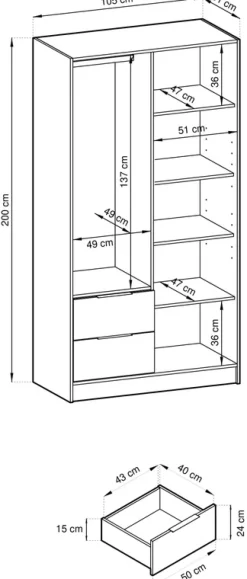 Zestawy Mebli Do Przedpokoju|Szafy Dwudrzwiowe></noscript>PIASKI Dwudrzwiowa szafa z szufladami 105 cm KELLY kaszmir