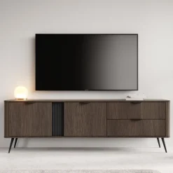 Zestawy Mebli Do Salonu|Szafki Rtv></noscript>LASKI Dwudrzwiowa szafka RTV 195 cm z szufladami do salonu dąb dunin VALIO