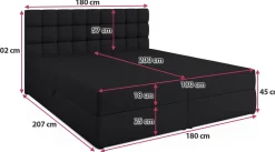 Łóżka Ze Stelażem|Łóżka Z Zagłówkiem></noscript>BROMARKT Dwuosobowe czarne łóżko kontynentalne 180x200 cm z pojemnikiem DAKOTA