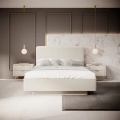 Łóżka Młodzieżowe|Łóżka Małżeńskie>LASKI Dwuosobowe łóżko do sypialni 160x200 cm z pojemnikiem LEONTE beż