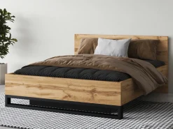 Łóżka Młodzieżowe|Łóżka Z Zagłówkiem></noscript>Helvetia Dwuosobowe łóżko drewniane ze stelażem do sypialni 140x200 cm HALLE S