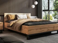 Łóżka Młodzieżowe|Łóżka Z Zagłówkiem></noscript>Helvetia Dwuosobowe łóżko drewniane ze stelażem do sypialni 160x200 cm HALLE S