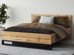 Łóżka Młodzieżowe|Łóżka Z Zagłówkiem></noscript>Helvetia Dwuosobowe łóżko drewniane ze stelażem do sypialni 160x200 cm HALLE S