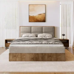 Meble Młodzieżowe|Łóżka Młodzieżowe></noscript>BROMARKT Dwuosobowe łóżko kontynentalne 140x200 cm z pojemnikiem LOFT dąb lefkas