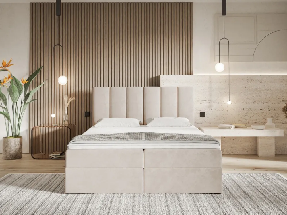 Łóżka Młodzieżowe|Łóżka Ze Stelażem>Riban Dwuosobowe łóżko kontynentalne 140x200 cm z pojemnikiem OWEL