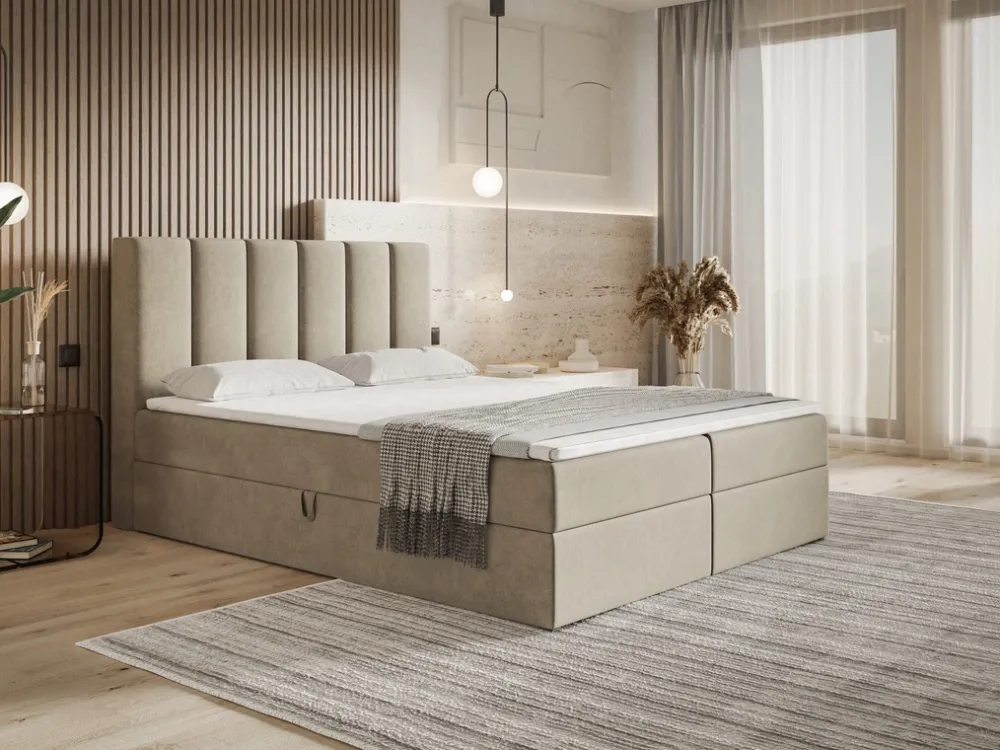 Łóżka Młodzieżowe|Łóżka Ze Stelażem>Riban Dwuosobowe łóżko kontynentalne 140x200 cm z pojemnikiem OWEL