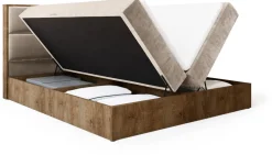 Łóżka Małżeńskie|Łóżka Ze Stelażem>BROMARKT Dwuosobowe łóżko kontynentalne 180x200 cm z pojemnikiem na pościel LOFT dąb lefkas