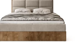 Łóżka Małżeńskie|Łóżka Ze Stelażem></noscript>BROMARKT Dwuosobowe łóżko kontynentalne 180x200 cm z pojemnikiem na pościel LOFT dąb lefkas