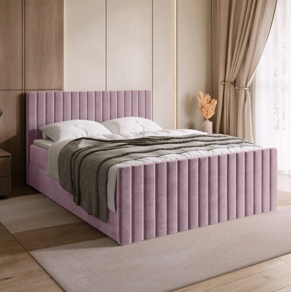 Łóżka Małżeńskie|Łóżka Ze Stelażem>BROMARKT Dwuosobowe łóżko kontynentalne 160x200 cm różowe z pojemnikiem DREAM DUO