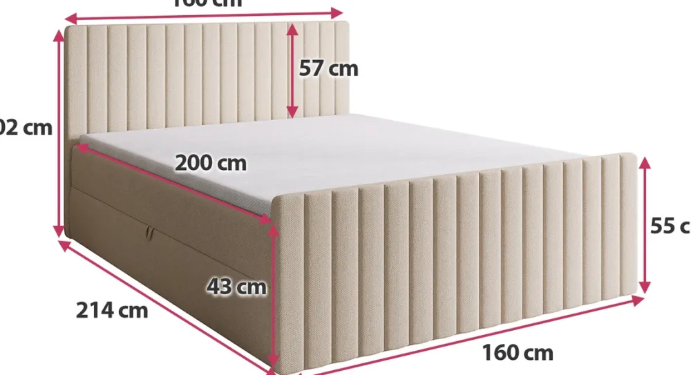 Łóżka Małżeńskie|Łóżka Ze Stelażem>BROMARKT Dwuosobowe łóżko kontynentalne 160x200 cm różowe z pojemnikiem DREAM DUO