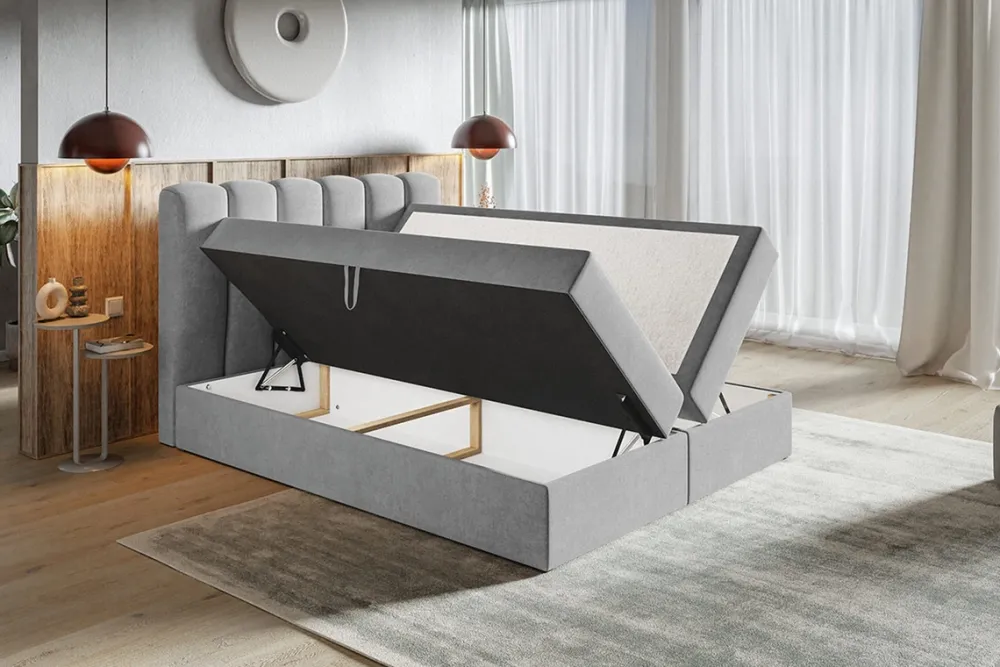 Łóżka Czarne|Łóżka Białe>Riban Dwuosobowe łóżko kontynentalne 180x200 cm z pojemnikiem do sypialni BALENO