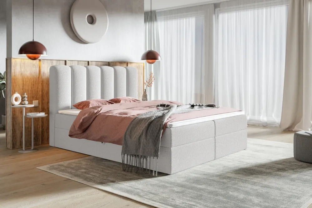 Łóżka Czarne|Łóżka Białe>Riban Dwuosobowe łóżko kontynentalne 180x200 cm z pojemnikiem do sypialni BALENO