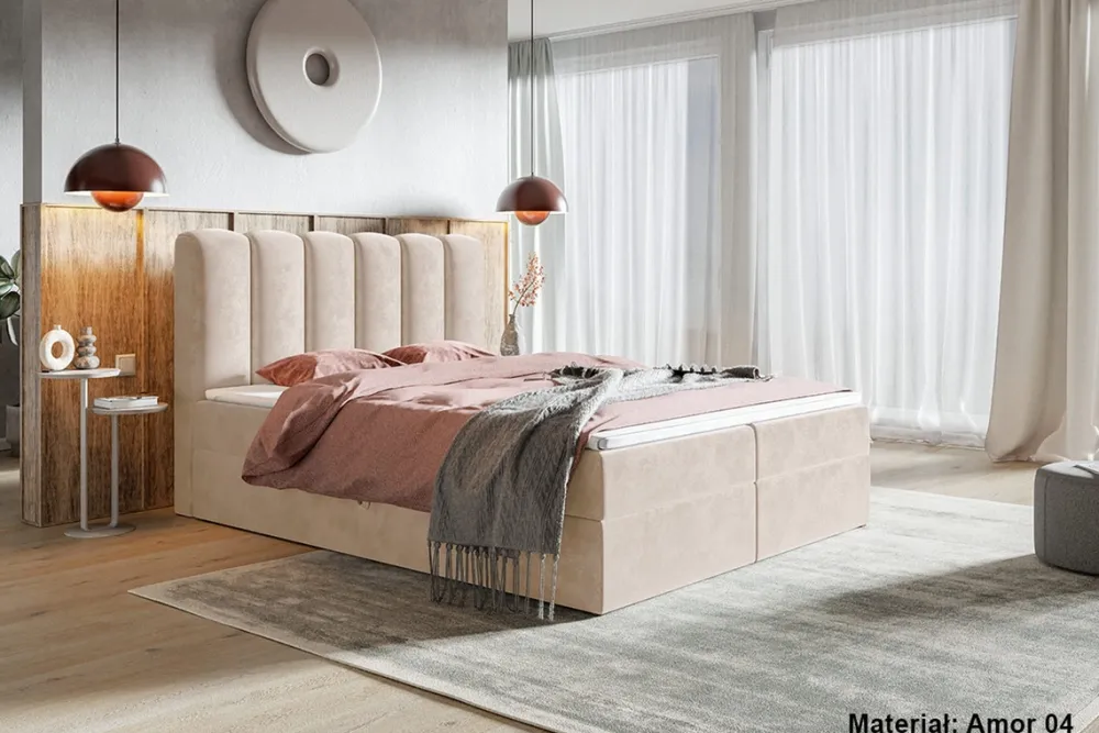 Łóżka Czarne|Łóżka Białe>Riban Dwuosobowe łóżko kontynentalne 180x200 cm z pojemnikiem do sypialni BALENO