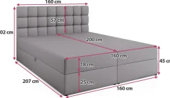Łóżka Ze Stelażem|Łóżka Z Zagłówkiem></noscript>BROMARKT Dwuosobowe szare łóżko kontynentalne 160x200 cm z pojemnikiem DAKOTA
