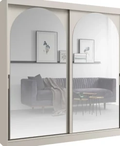 Meble Młodzieżowe|Szafy Dwudrzwiowe>JUREK Elegancka pojemna szafa 200 cm przesuwna z dwoma lustrami drzwi przesuwne czarne uchwyty MORIN kaszmir