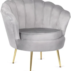 Fotele></noscript>MEBEL ELITE Fotel do salonu welurowy muszelkowy szary ADELLE
