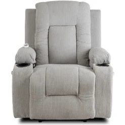 Fotele></noscript>MEBEL ELITE Fotel rozkładany do salonu z funkcją masażu BRANO szary sztruks