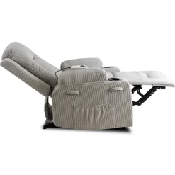 Fotele></noscript>MEBEL ELITE Fotel rozkładany do salonu z funkcją masażu BRANO szary sztruks