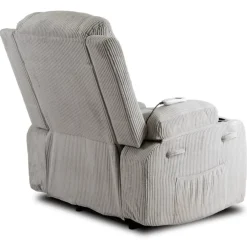 Fotele></noscript>MEBEL ELITE Fotel rozkładany do salonu z funkcją masażu BRANO szary sztruks