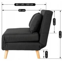 Fotele></noscript>MEBEL ELITE Fotel rozkładany z funkcją spania 100 cm do salonu MALIE czarny