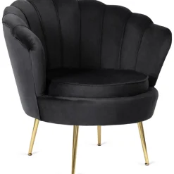 Fotele></noscript>MEBEL ELITE Fotel wypoczynkowy z podnóżkiem GISANO do salonu czarny welur