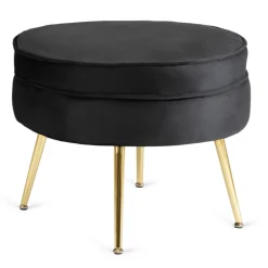 Fotele></noscript>MEBEL ELITE Fotel wypoczynkowy z podnóżkiem GISANO do salonu czarny welur