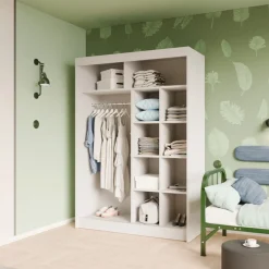 Zestawy Mebli Do Przedpokoju|Szafy Dwudrzwiowe></noscript>Arton Frezowana szafa przesuwna z lustrem do sypialni 150 cm ROYAL biały