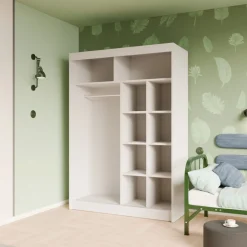 Zestawy Mebli Do Przedpokoju|Szafy Dwudrzwiowe></noscript>Arton Frezowana szafa przesuwna z lustrem do sypialni 150 cm ROYAL biały