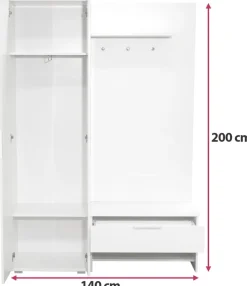 Garderoby|Zestawy Mebli Do Przedpokoju></noscript>Stolar Garderoba do przedpokoju z wieszakami lustrem 140 cm MONTE